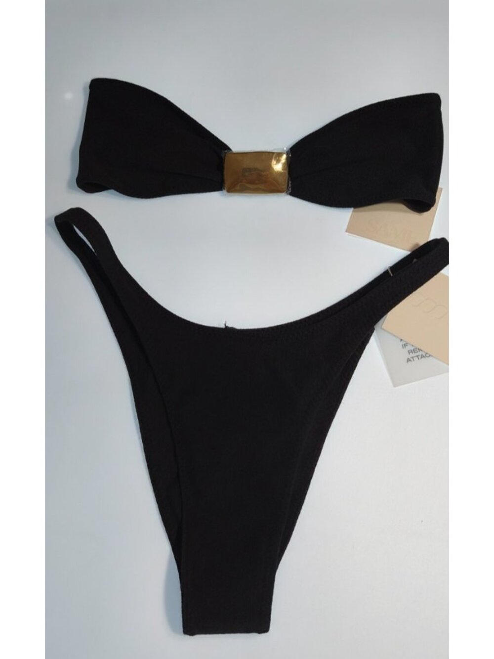 Same Los Angeles Bikini Set M Women Black  Bandeau Gold Hardware NWT